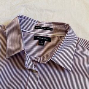 Lands' End Women's Purple Striped Button Down Shirt